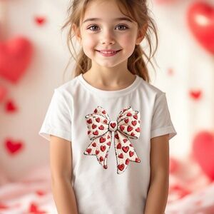 Valentine's T-shirt Cute 3D faux Bow with  hearts 2T-5T S-XL White New Coquette